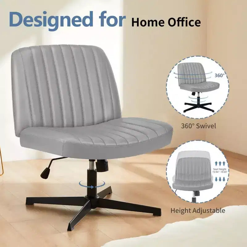 26'' Wide Seat Armless Office Chair with 360 Swivel, Height Adjustment & Rocking Function – No Wheels