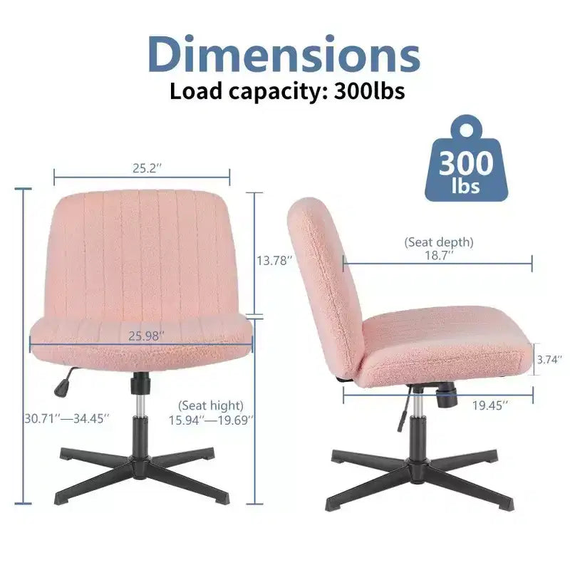 26'' Wide Seat Armless Office Chair with 360 Swivel, Height Adjustment & Rocking Function – No Wheels