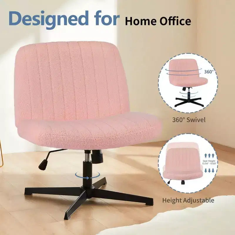 26'' Wide Seat Armless Office Chair with 360 Swivel, Height Adjustment & Rocking Function – No Wheels