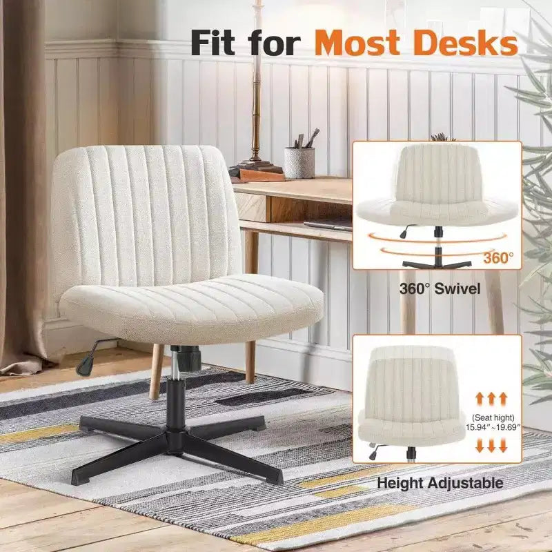 26'' Wide Seat Armless Office Chair with 360 Swivel, Height Adjustment & Rocking Function – No Wheels