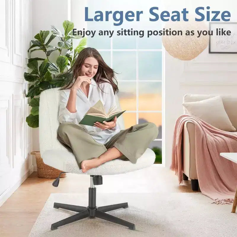 26'' Wide Seat Armless Office Chair with 360 Swivel, Height Adjustment & Rocking Function – No Wheels