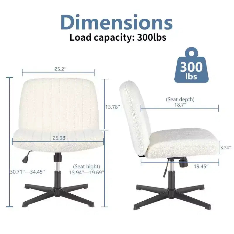 26'' Wide Seat Armless Office Chair with 360 Swivel, Height Adjustment & Rocking Function – No Wheels
