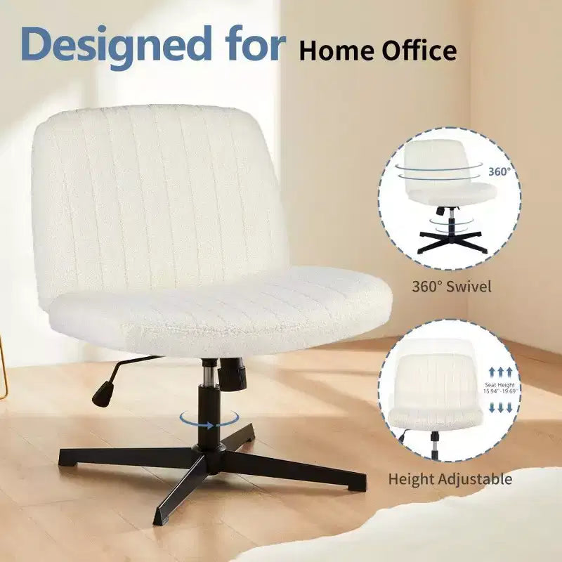 26'' Wide Seat Armless Office Chair with 360 Swivel, Height Adjustment & Rocking Function – No Wheels