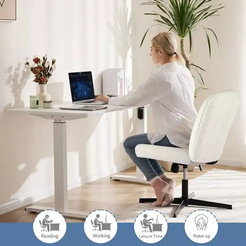 26'' Wide Seat Armless Office Chair with 360 Swivel, Height Adjustment & Rocking Function – No Wheels