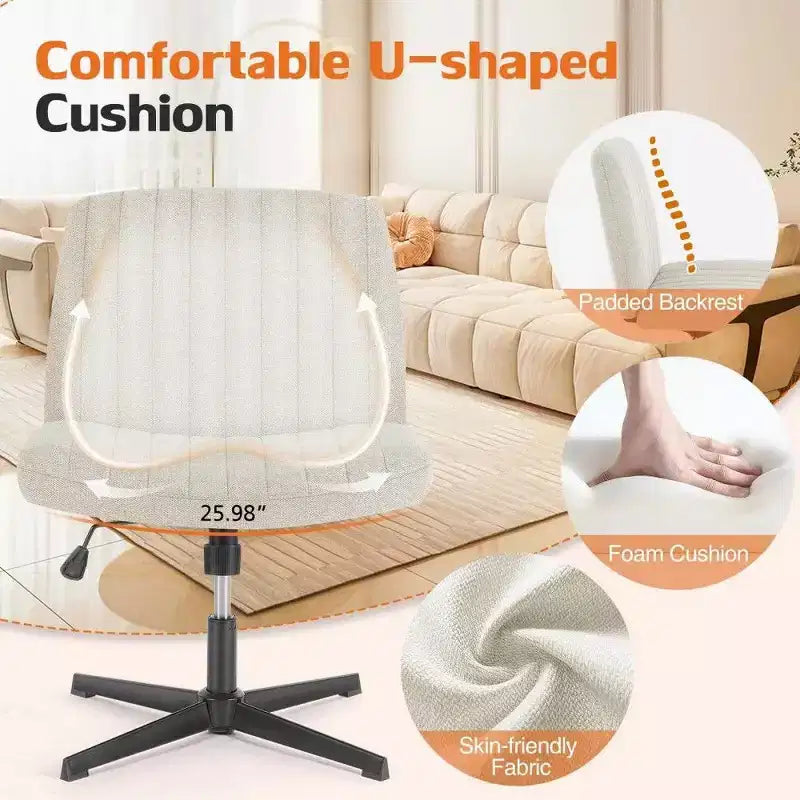 26'' Wide Seat Armless Office Chair with 360 Swivel, Height Adjustment & Rocking Function – No Wheels