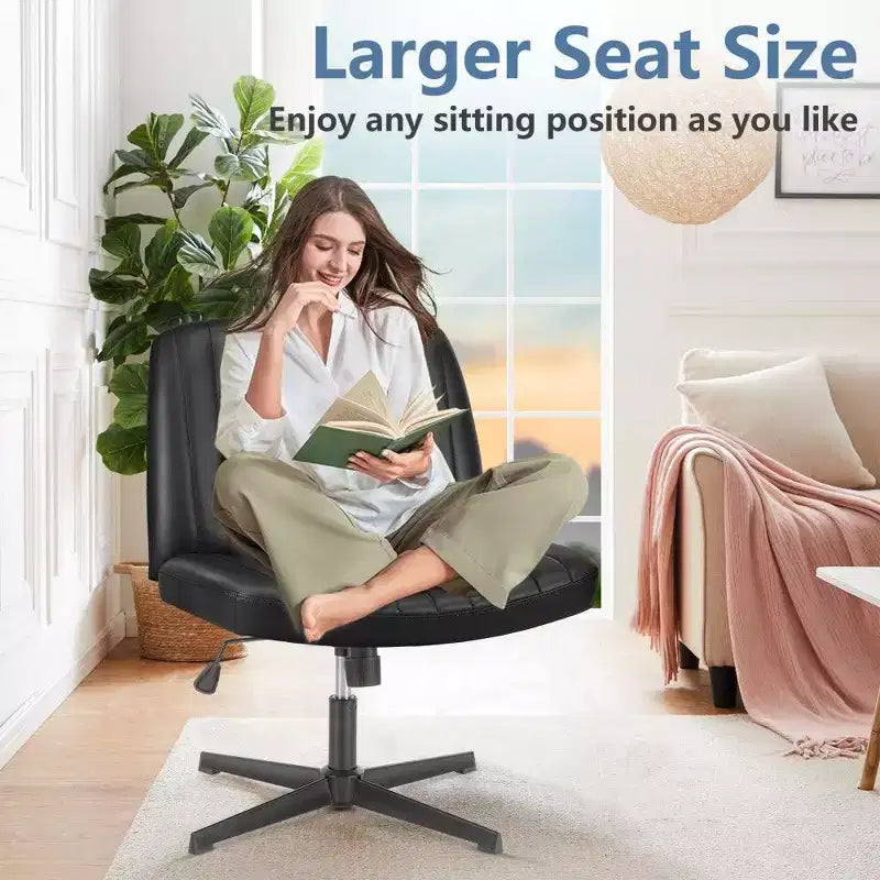 26'' Wide Seat Armless Office Chair with 360 Swivel, Height Adjustment & Rocking Function – No Wheels