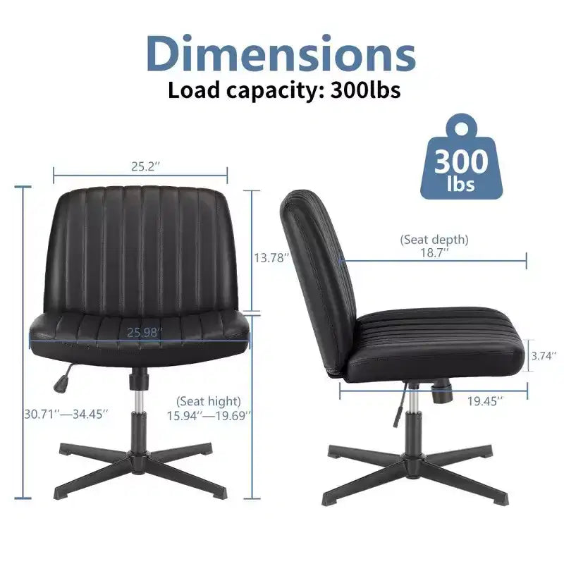 26'' Wide Seat Armless Office Chair with 360 Swivel, Height Adjustment & Rocking Function – No Wheels