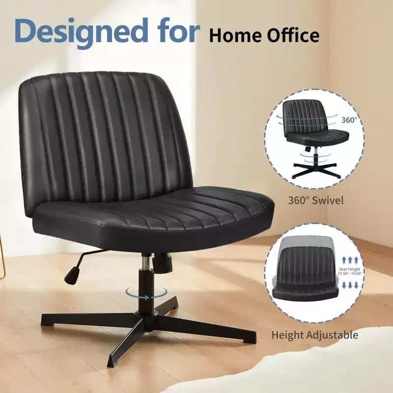 26'' Wide Seat Armless Office Chair with 360 Swivel, Height Adjustment & Rocking Function – No Wheels