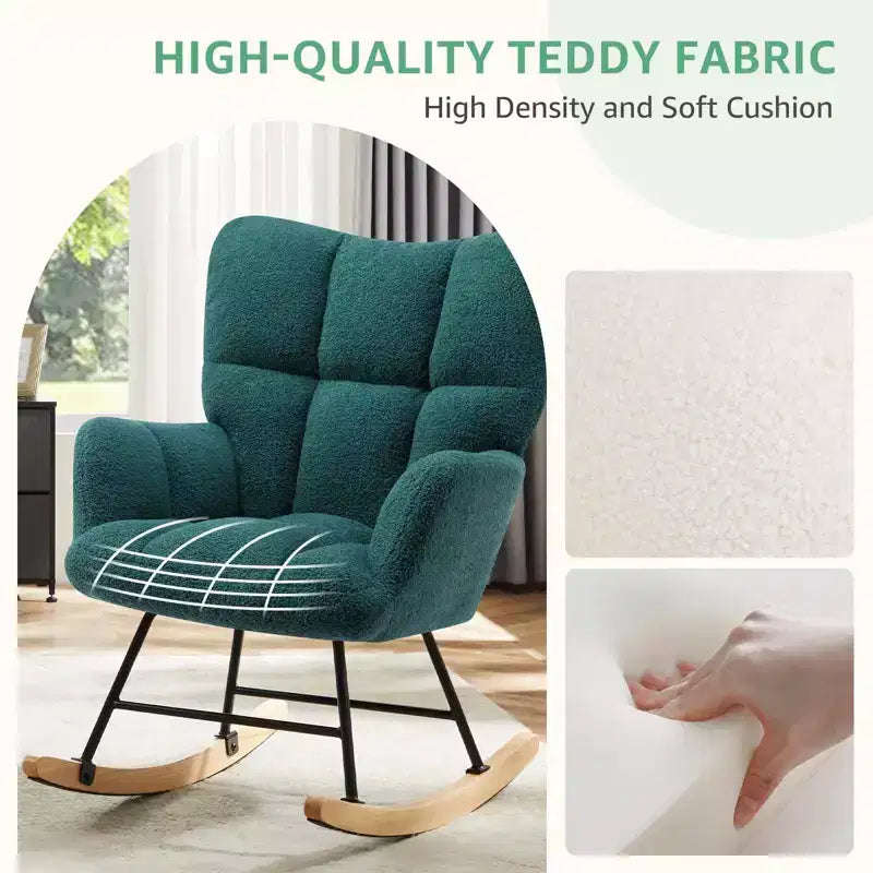 Upholstered Glider Rocker Chair with High Backrest – Accent Chair for Living Room & Bedroom
