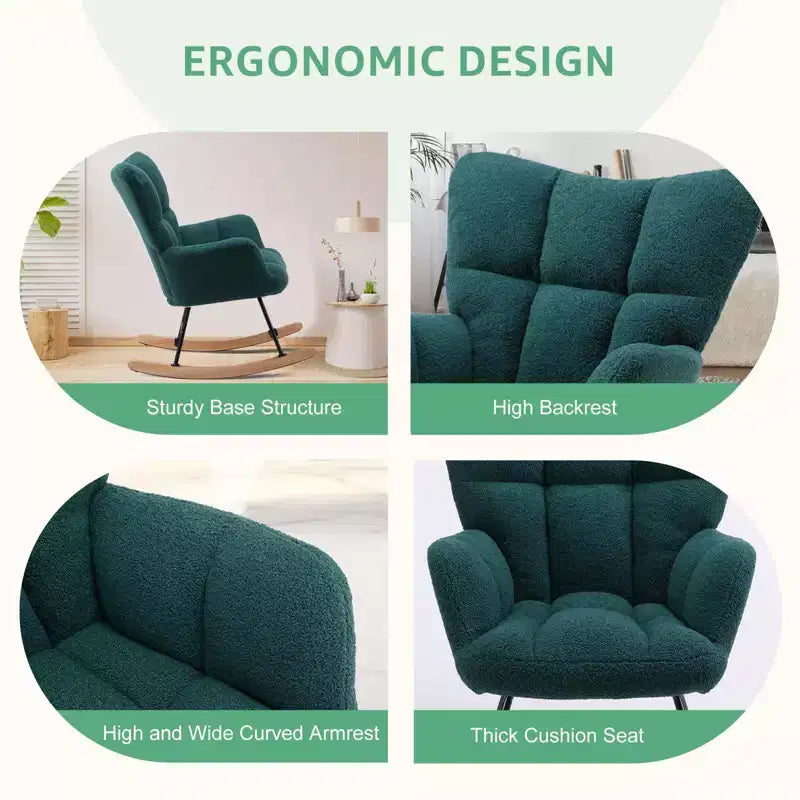 Upholstered Glider Rocker Chair with High Backrest – Accent Chair for Living Room & Bedroom