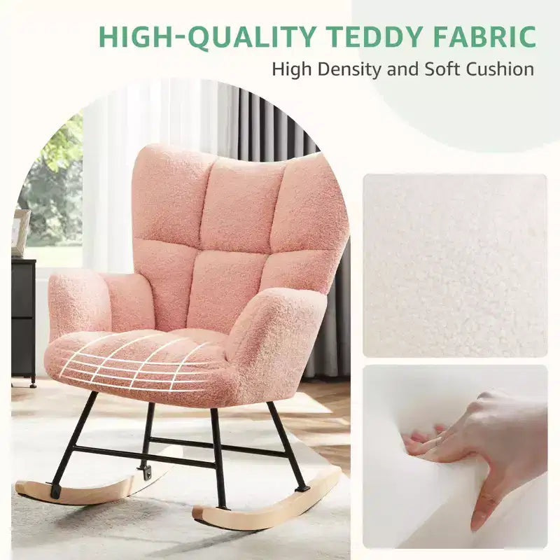 Upholstered Glider Rocker Chair with High Backrest – Accent Chair for Living Room & Bedroom