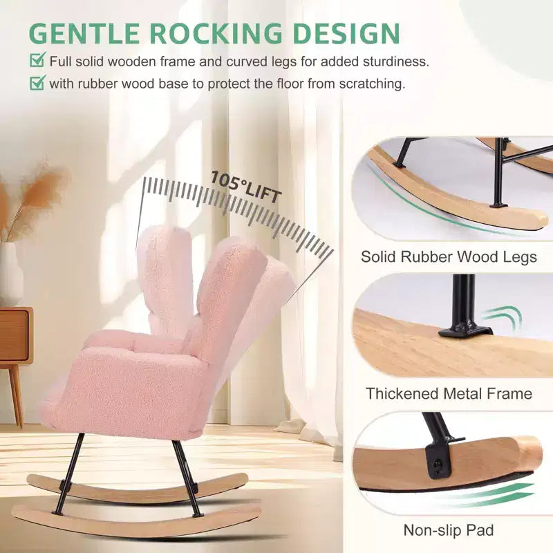 Upholstered Glider Rocker Chair with High Backrest – Accent Chair for Living Room & Bedroom