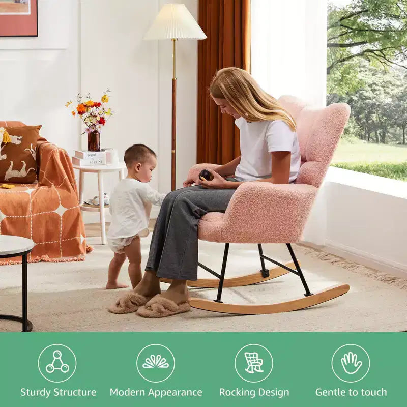 Upholstered Glider Rocker Chair with High Backrest – Accent Chair for Living Room & Bedroom