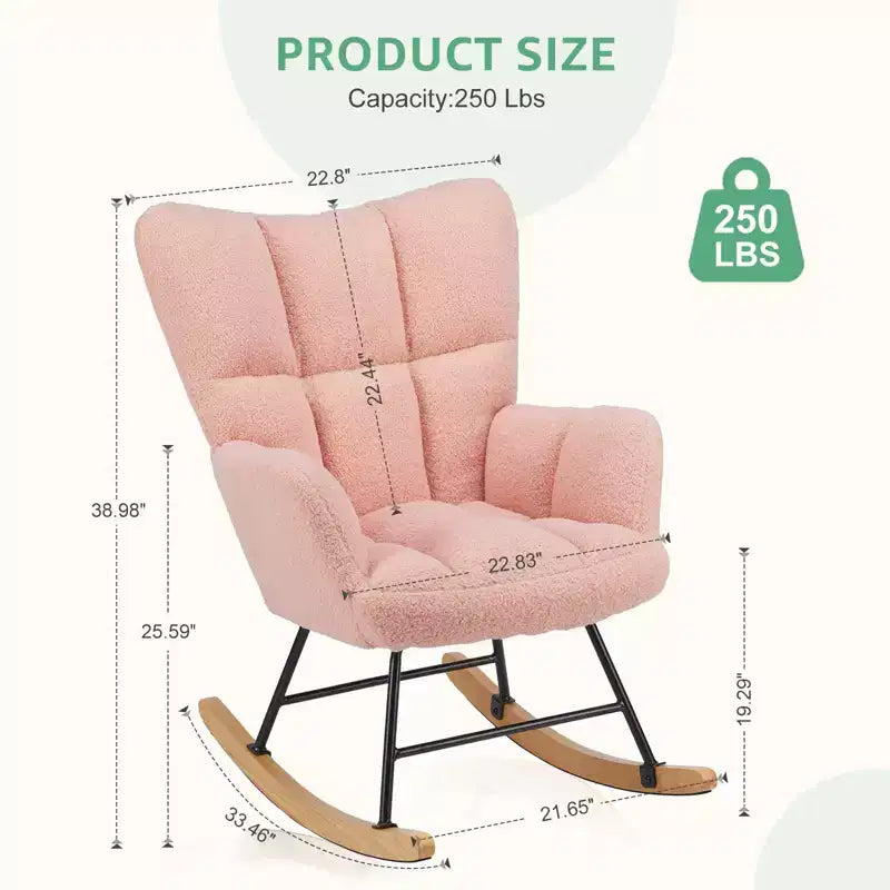 Upholstered Glider Rocker Chair with High Backrest – Accent Chair for Living Room & Bedroom