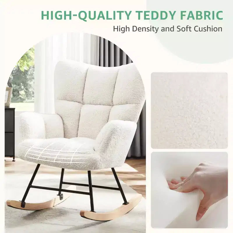 Upholstered Glider Rocker Chair with High Backrest – Accent Chair for Living Room & Bedroom