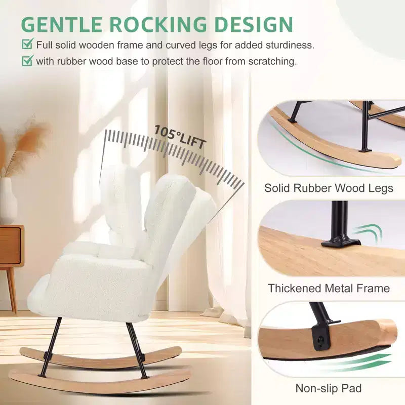 Upholstered Glider Rocker Chair with High Backrest – Accent Chair for Living Room & Bedroom