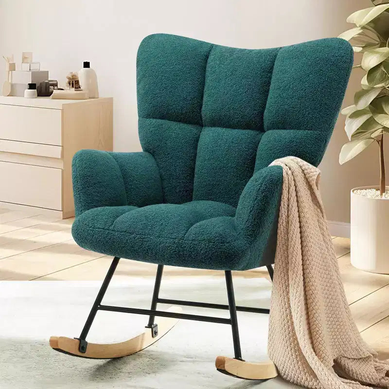 Upholstered Glider Rocker Chair with High Backrest – Accent Chair for Living Room & Bedroom