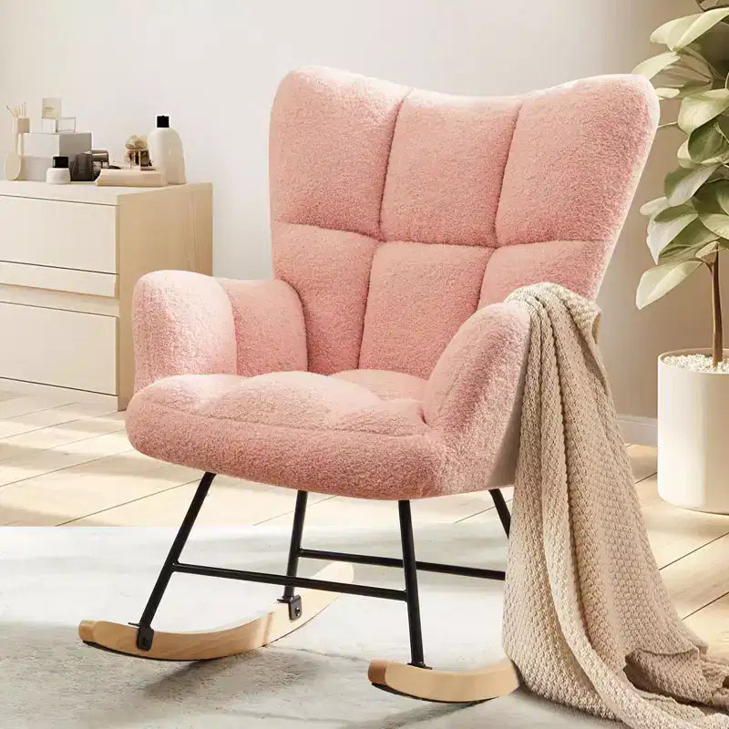Okak Modern Teddy Upholstered Glider Rocker Chair with High Backrest,Rocking Armchair Accent Chairs for Living Room,Bedroom