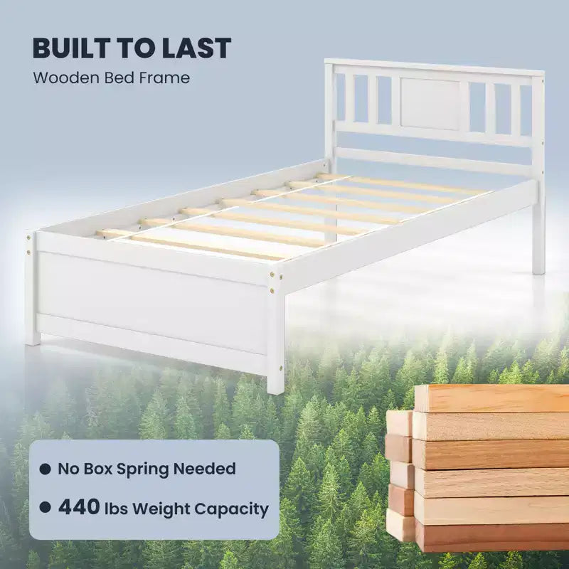 Twin / Full / Queen Size Bed Frame with Headboard and Wood Slat Support, No Box Spring Needed