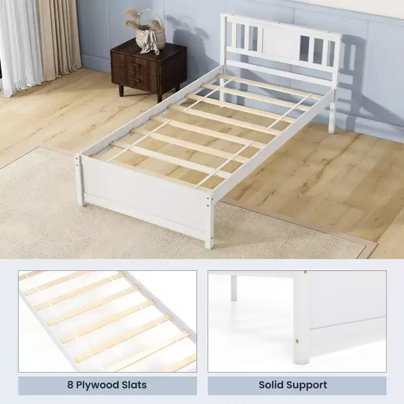 Twin / Full / Queen Size Bed Frame with Headboard and Wood Slat Support, No Box Spring Needed