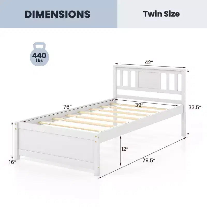 Twin / Full / Queen Size Bed Frame with Headboard and Wood Slat Support, No Box Spring Needed