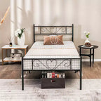 Struttura letto a piattaforma in metallo Twin XL con testiera e pediera