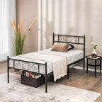Struttura letto a piattaforma in metallo Twin XL con testiera e pediera