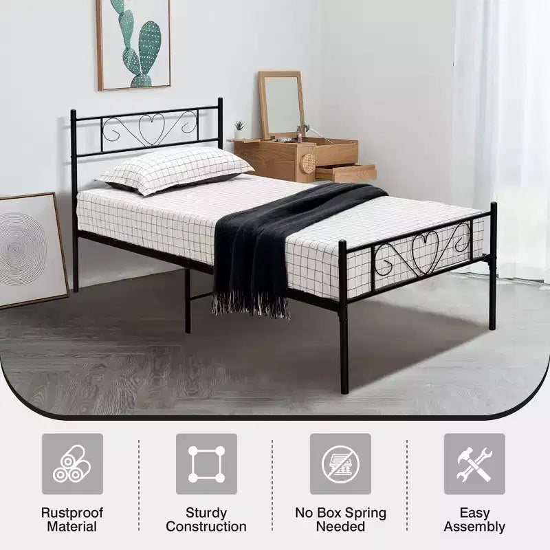 Twin XL Metal Platform Bed Frame with Headboard and Footboard