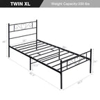 Struttura letto a piattaforma in metallo Twin XL con testiera e pediera