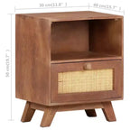 Comodino 40x30x50 cm in legno massello di mango