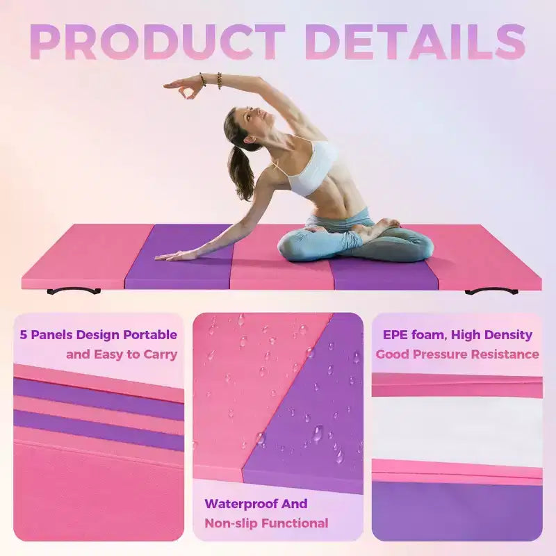 Folding Gymnastics Mat with Handles – EPE Foam Exercise Mat for Home Gym, Yoga & Tumbling