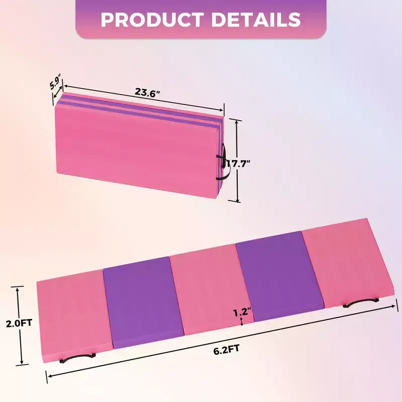 Folding Gymnastics Mat with Handles – EPE Foam Exercise Mat for Home Gym, Yoga & Tumbling