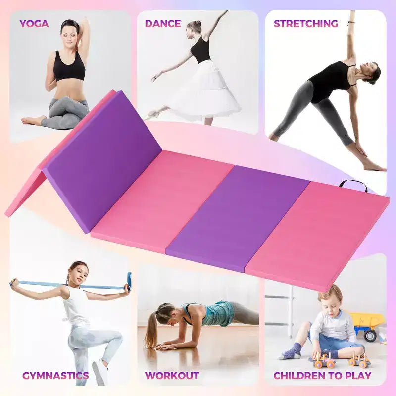 Folding Gymnastics Mat with Handles – EPE Foam Exercise Mat for Home Gym, Yoga & Tumbling