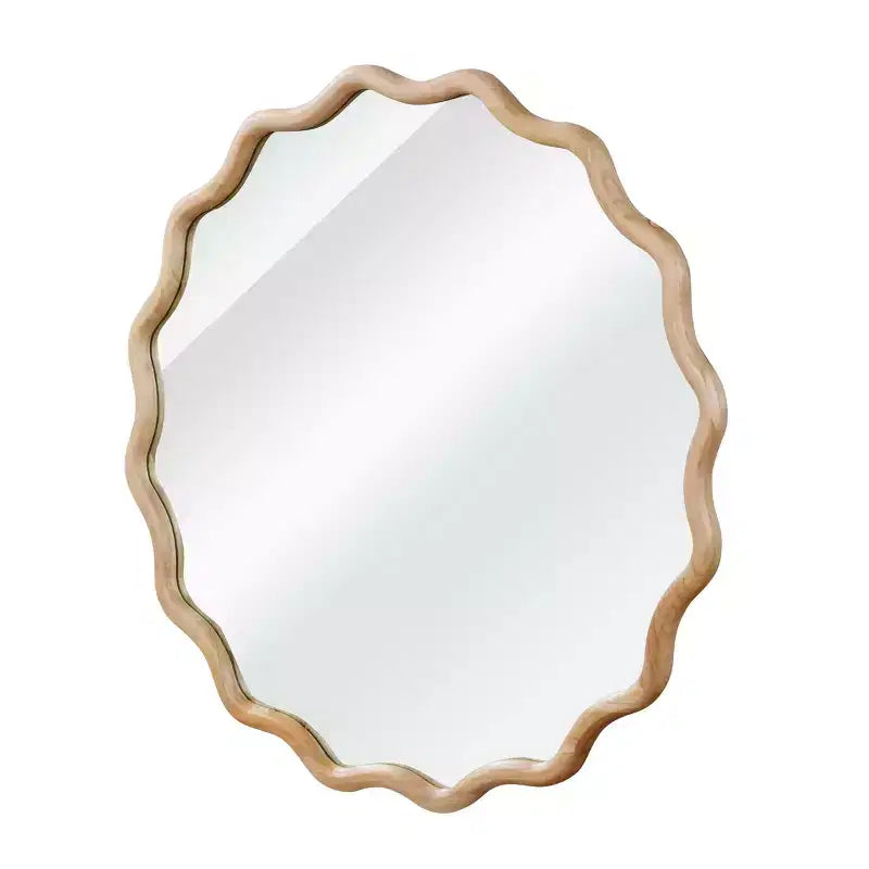 30" Wavy Round Decorative Mirror with Solid Wood Frame