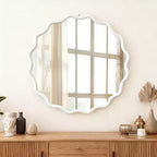 Specchio decorativo rotondo ondulato da 30" con cornice in legno massiccio