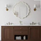Specchio decorativo rotondo ondulato da 30" con cornice in legno massiccio