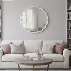 Specchio decorativo rotondo ondulato da 30" con cornice in legno massiccio