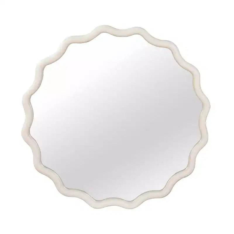 30" Wavy Round Decorative Mirror with Solid Wood Frame