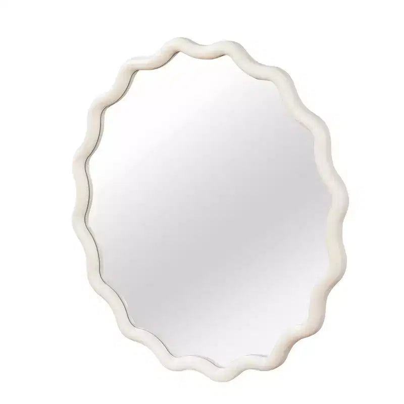30" Wavy Round Decorative Mirror with Solid Wood Frame
