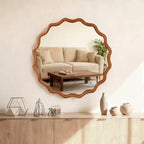 Specchio decorativo rotondo ondulato da 30" con cornice in legno massiccio