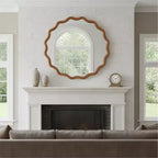Specchio decorativo rotondo ondulato da 30" con cornice in legno massiccio