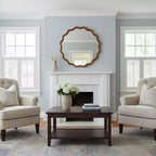 Specchio decorativo rotondo ondulato da 30" con cornice in legno massiccio