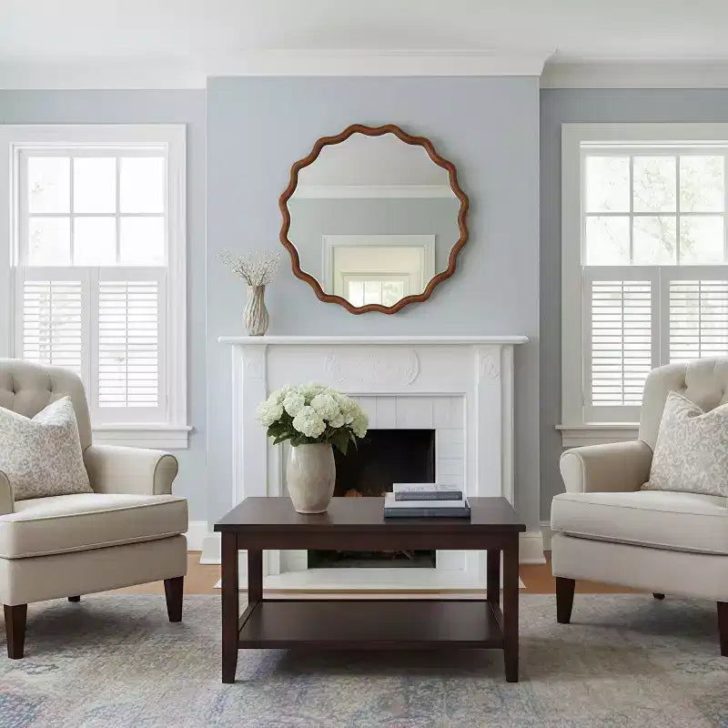 30" Wavy Round Decorative Mirror with Solid Wood Frame