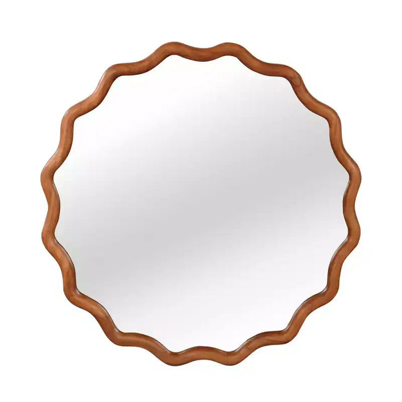 30" Wavy Round Decorative Mirror with Solid Wood Frame