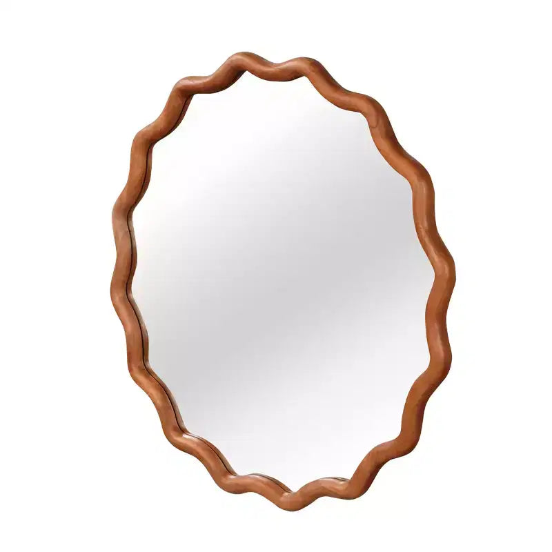 30" Wavy Round Decorative Mirror with Solid Wood Frame
