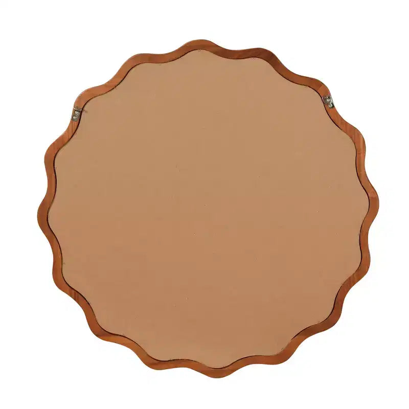 30" Wavy Round Decorative Mirror with Solid Wood Frame