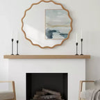 Specchio decorativo rotondo ondulato da 30" con cornice in legno massiccio