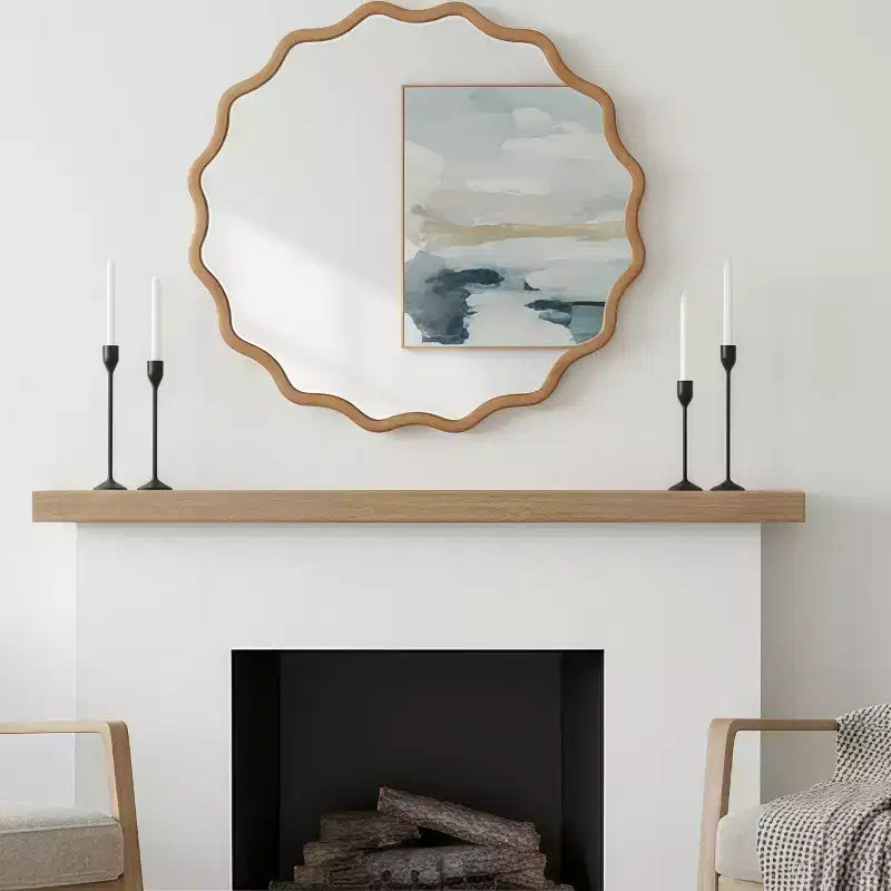 30" Wavy Round Decorative Mirror with Solid Wood Frame