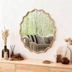 Specchio decorativo rotondo ondulato da 30" con cornice in legno massiccio