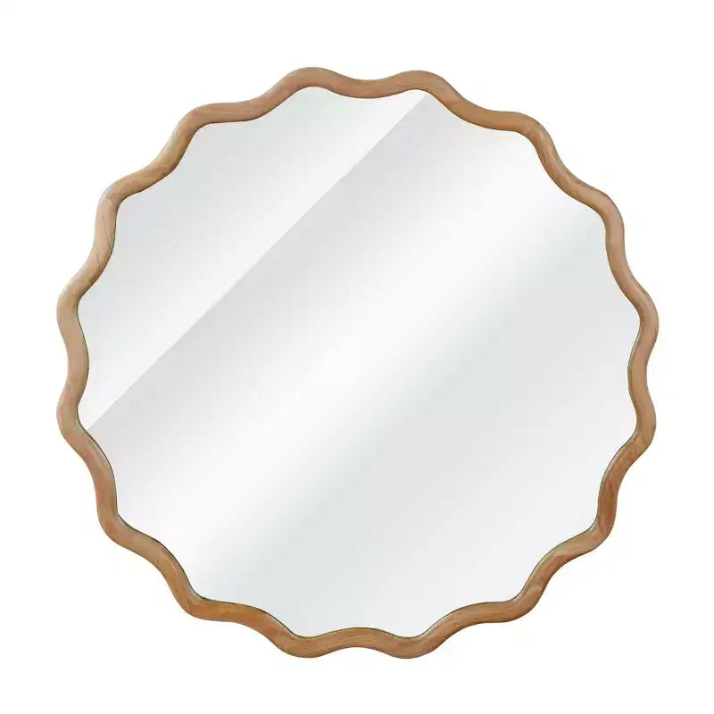 30" Wavy Round Decorative Mirror with Solid Wood Frame
